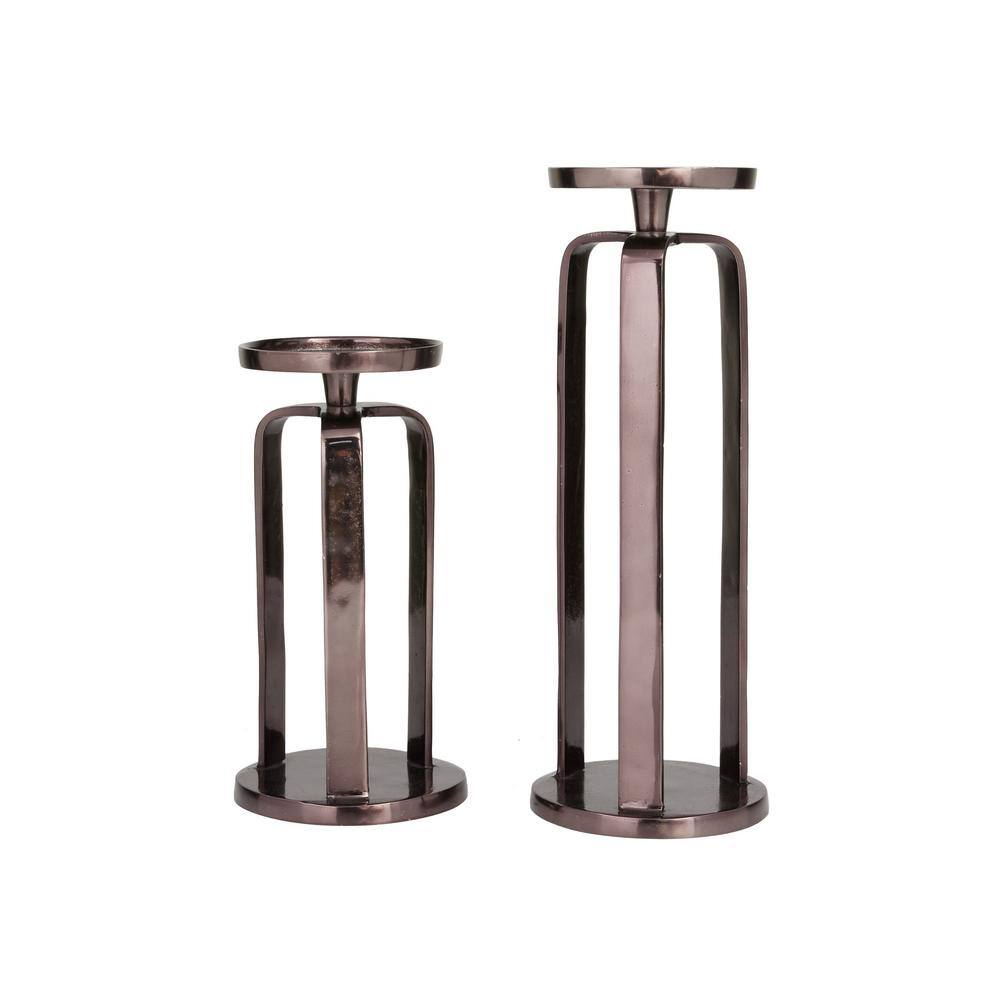 Modern Black Aluminum Geometric Tabletop Candle Holder Set