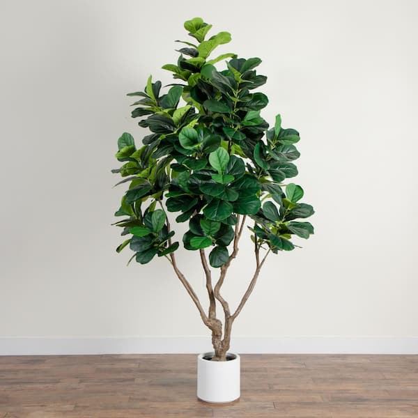 Nearly Natural 8 ft. Artificial Grand Fiddle Leaf Tree in White