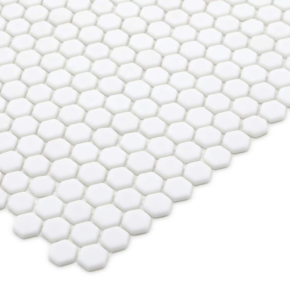 White Matte Hexagonal Recycled Glass Mosaic Tile