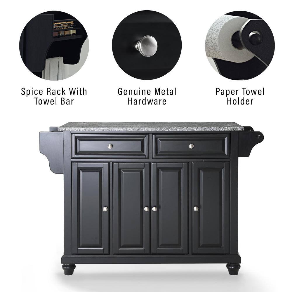 Cambridge Black Kitchen Island with Granite Top and Storage