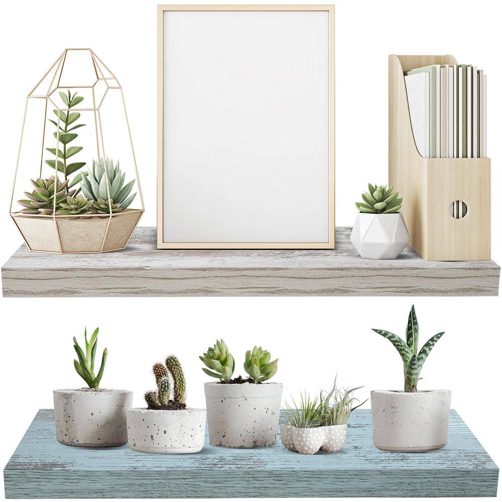 Rustic Blue and White Wood Floating Wall Shelves