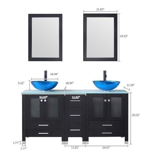 Wonline 60.61 in. Double Foil Laminated Tempered Glass Blue Sinks