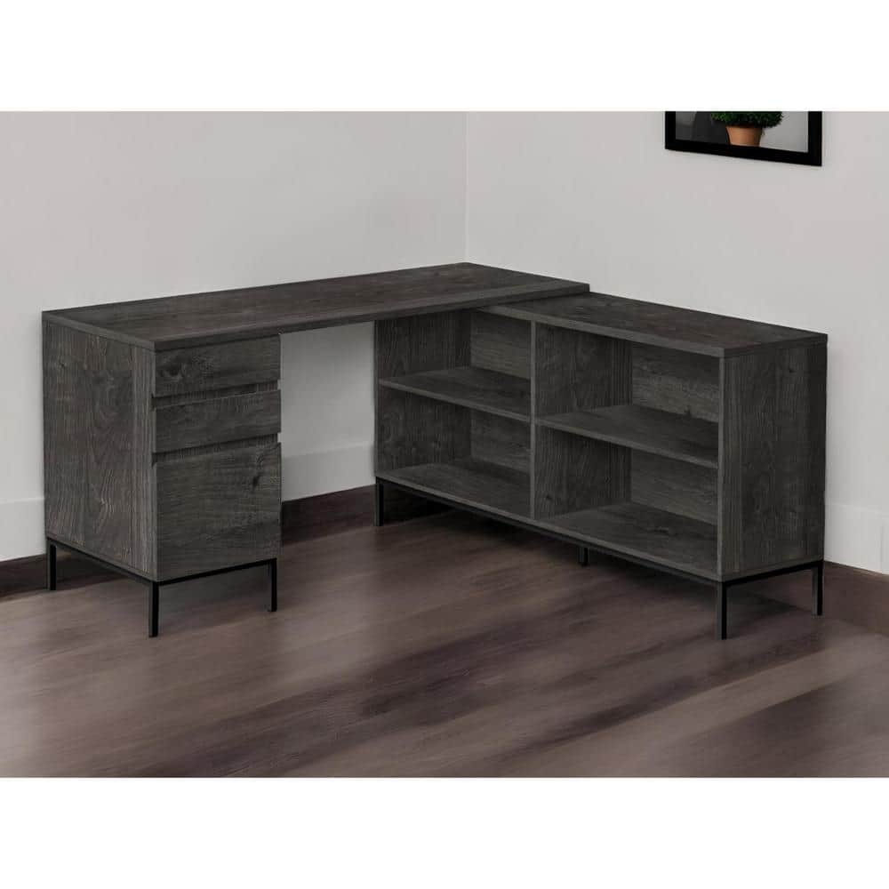60 in. L-Shaped Gray Metal 3-Drawer Computer Desks