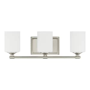 Darlington 20.88 in. 3-Light Brushed Nickel Vanity Light with Frosted Opal Glass Shades