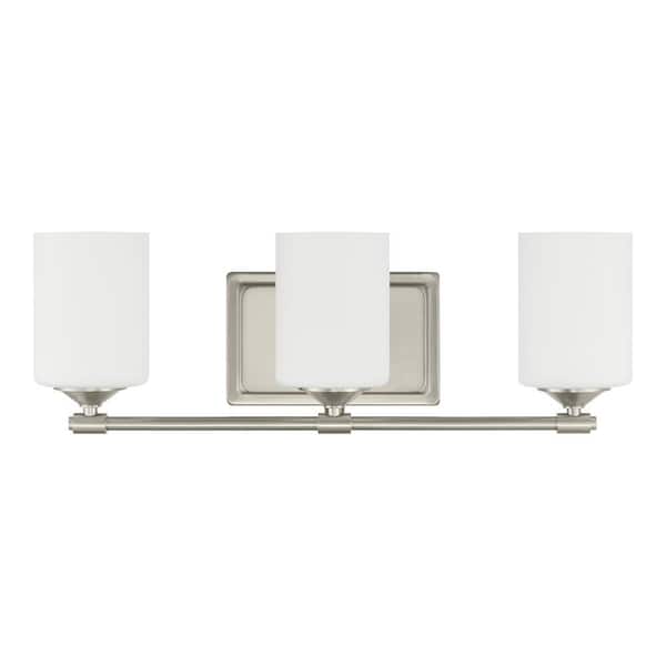 Darlington 20.88 in. 3-Light Brushed Nickel Vanity Light with Frosted Opal Glass Shades