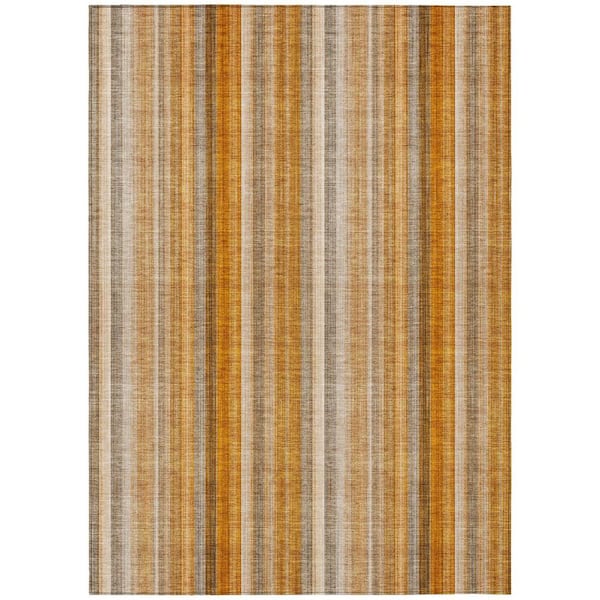 HomeRoots Orange Ivory and Gray 10 ft. x 14 ft. Woven Striped Rectangle Indoor/Outdoor Area Rug