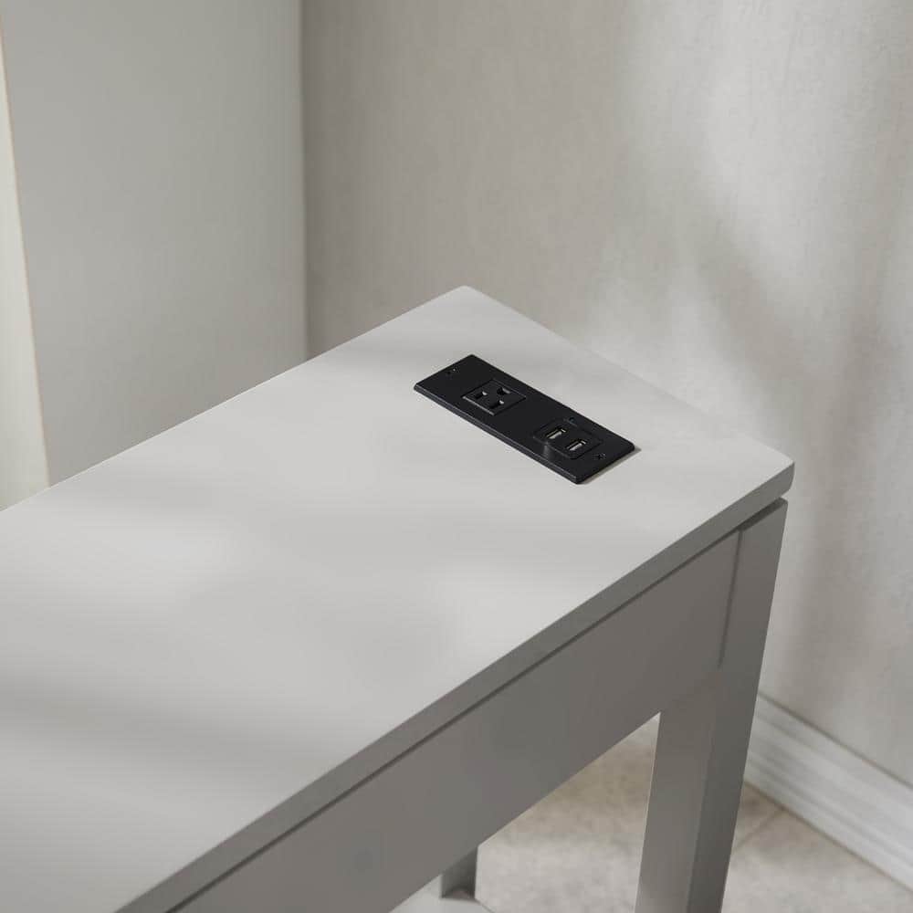 Cade Contemporary Gray Poplar Side Table with Storage