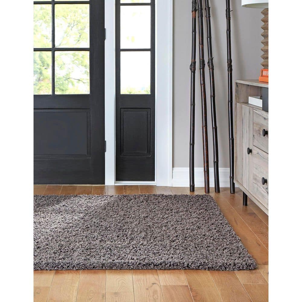 Graphite Gray Reversible Shag Rectangular Rug, Easy Care & Stain-Resistant