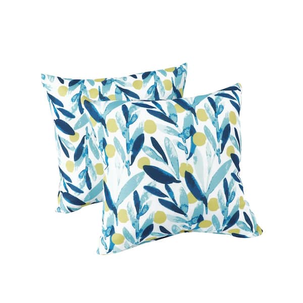 18 x 18 Blue Leaf Square Outdoor Throw Pillow, Waterproof Patio Cushion for Garden, Porch, Poolside (2-Pack)