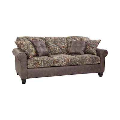 Maumelle Collection 82 in. W Rolled Arm Camo Fabric Straight Sofa in Brown and Camo
