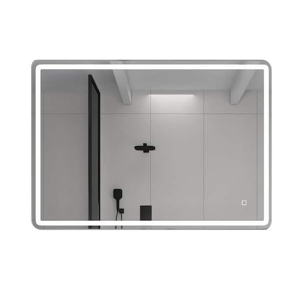 FUNKOL 28 in. W x 40 in. H Rectangular Frameless Wall-Mount Bathroom Vanity Mirror in Silver