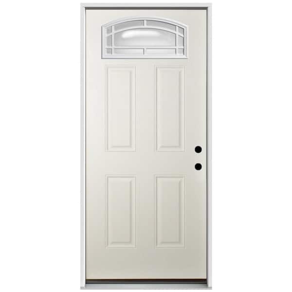 Steves & Sons 36 in. x 80 in. Reliant Series 11 Lite Cambertop Left Hand White Primed Fiberglass Prehung Front Door