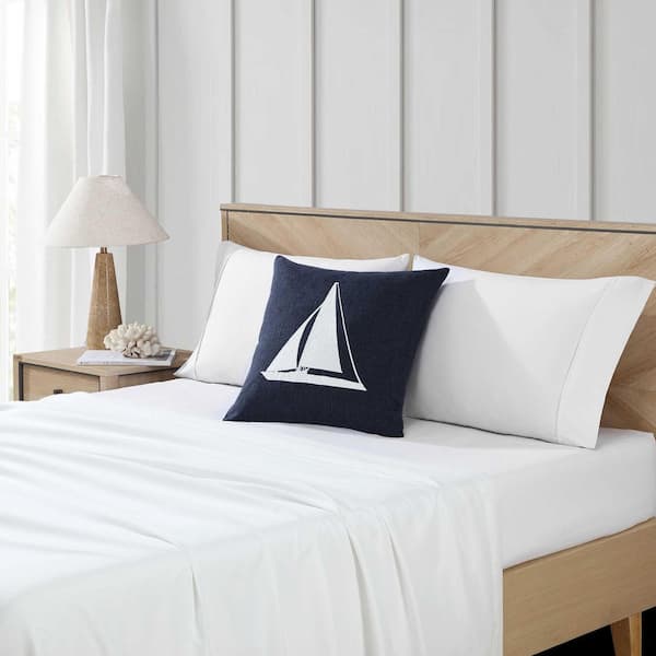 Sailboat Horizons Navy Blue Polyester Slub 20x20 Square Throw Pillow