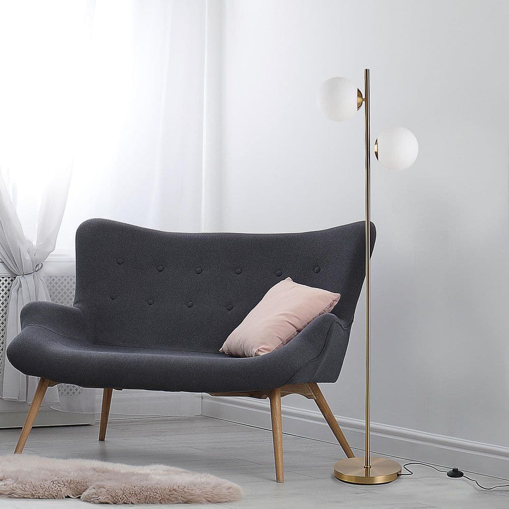 65 in. Gold Modern 2-Light Smart 1-Way (On/0ff) Standard Floor Lamp for Living Room with Glass Drum Shade price history on PriceWatchPro
