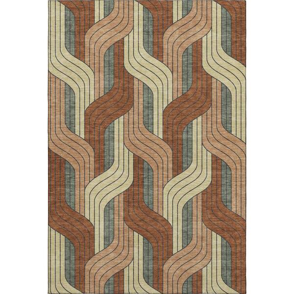 Mayfield Premium Machine Washable Abstract AMF2422 Paprika 5 ft. x 7 ft. 6 in. Area Rug
