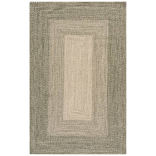 Braided 6 x 9 Beige/Green Border Washable Area Rug