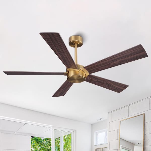 54 in. (4.5 ft. ) Indoor Housing Gold 120V 172 RPM Brown woodgrain Blades Ceiling Fan with Remote Control 6 Speed