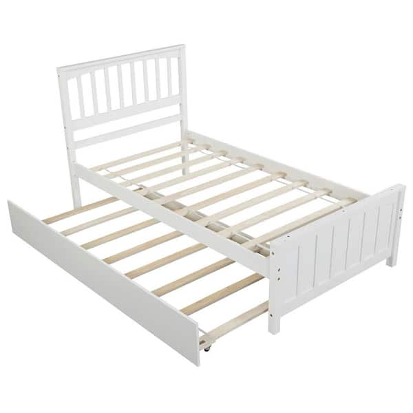 White Wood Frame Twin Size Platform Bed with Trundle