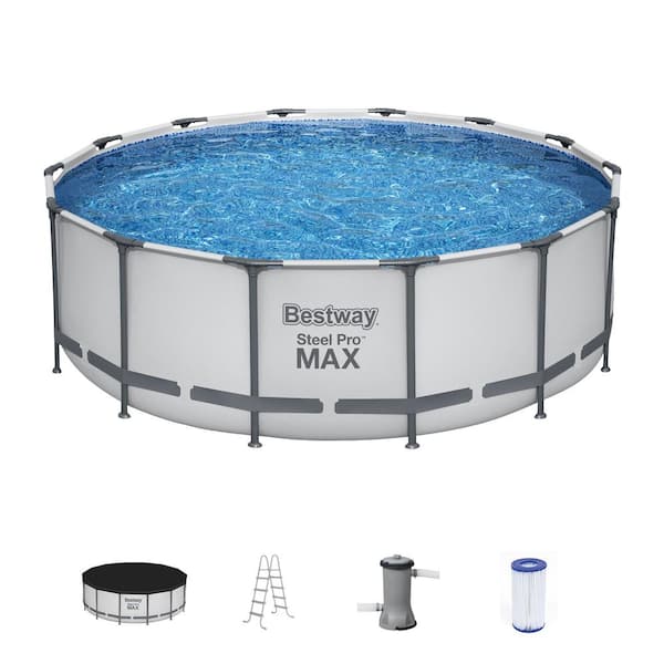 Bestway Steel Pro MAX 168 in. Round 48 in. D Above Ground Swimming Metal Frame Pool Set