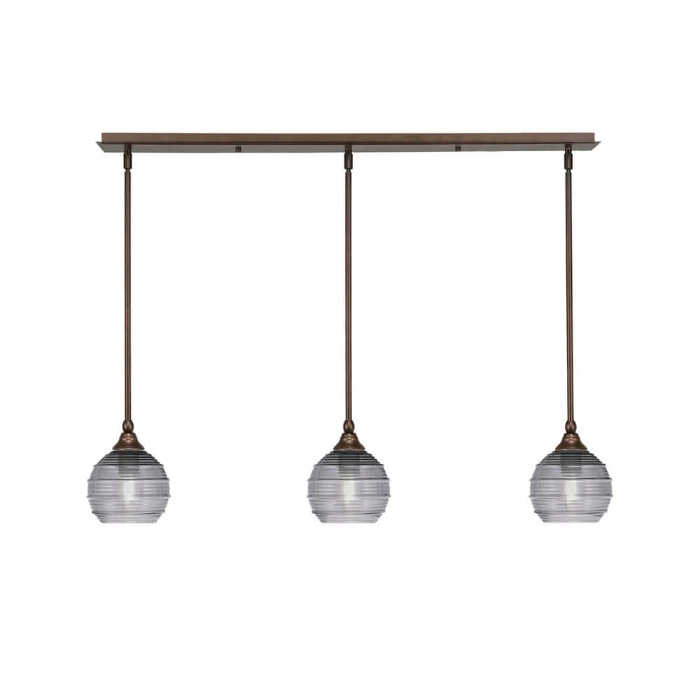 Livingston 100-Watt 3-Light Bronze Shaded Pendant Light with 6 in. Smoke Ri