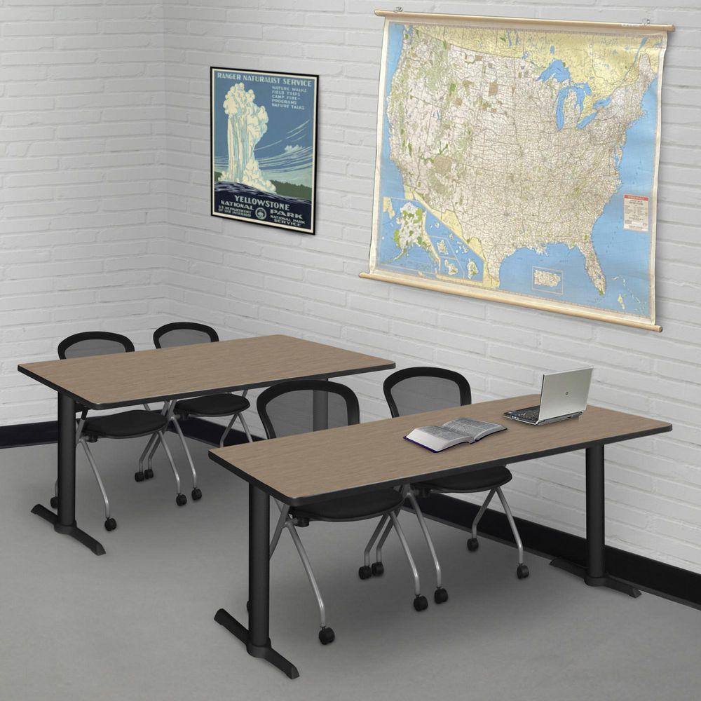 Cain 66 in x 24 in. Noble Oak Steel T-Base Training Seminar Table Desk with Black Base