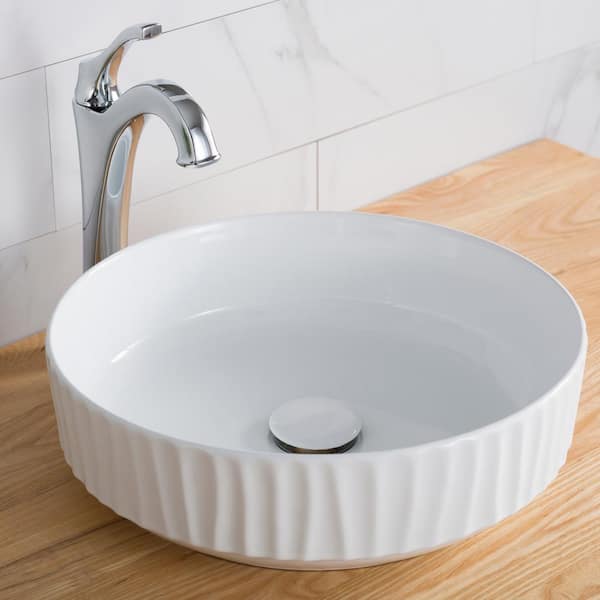 KRAUS Viva 15.8 in. Round Vessel Bathroom Sink in White Vitreous China with Pop-Up Drain