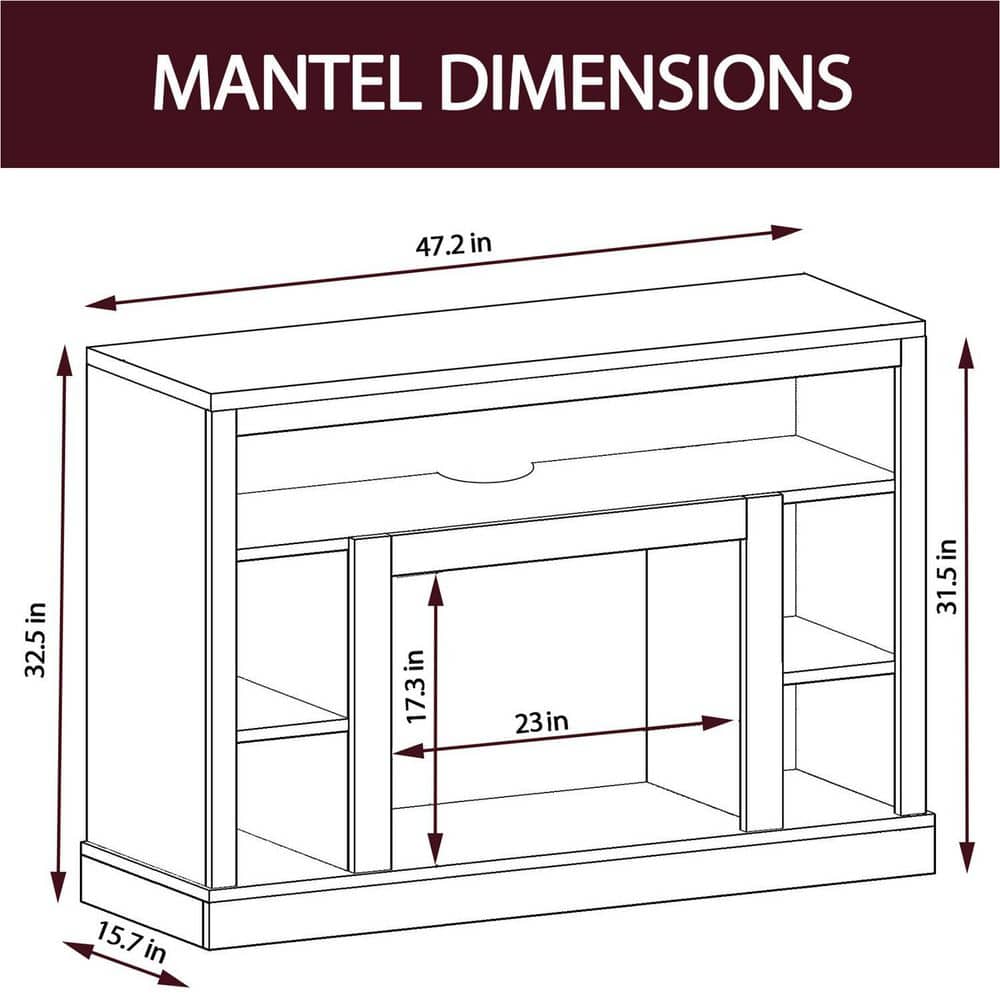 Walnut 47-Inch TV Stand with Electric Fireplace and Remote Control