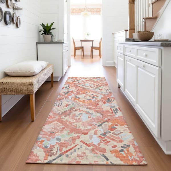 Mayfield Premium Machine Washable Abstract AMF1326 Coral 2 ft. 3 in. x 7 ft. 6 in. Runner Rug