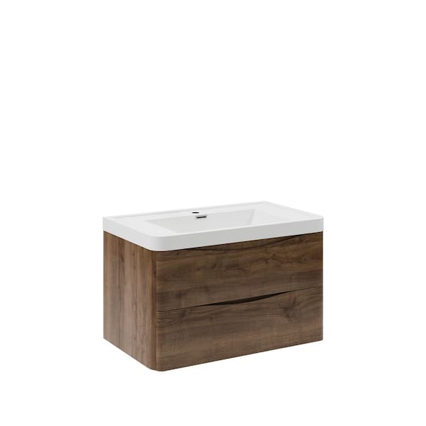 Tuscany 32 in. Modern Wall Hung Vanity in Rosewood with Vanity Top in White with White Basin