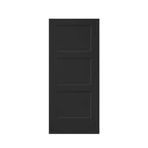 30 in. x 80 in. Black Stained Composite MDF 3-Panel Equal Style Interior Barn Door Slab