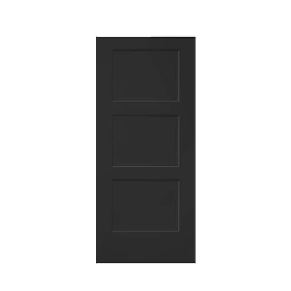 CALHOME 30 in. x 80 in. Black Stained Composite MDF 3-Panel Equal Style Interior Barn Door Slab