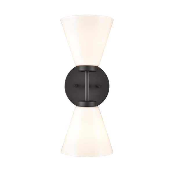 Titan Lighting Park 2-Light Matte Black Modern/Contemporary Vanity Light with Glass Shades