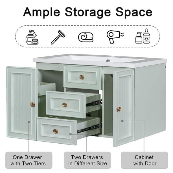 Magic Home 36 in. Transitional Green Bathroom Vanity Cabinet Freestanding  Combo Set with Single Sink Top, Shaker Cabinet, Drawers CS-WF195779AAD -  The Home Depot