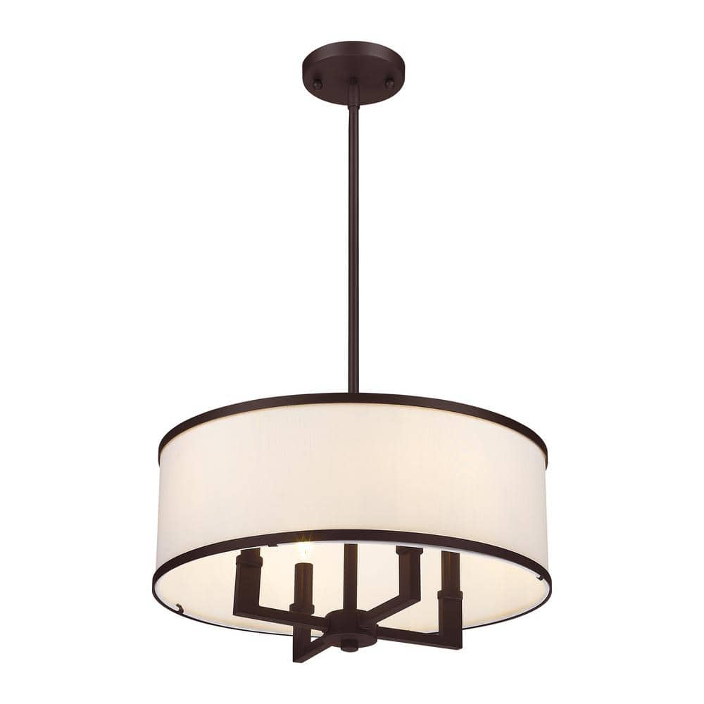 Bronze 4-Light Mini Drum Pendant with Off-White Shade