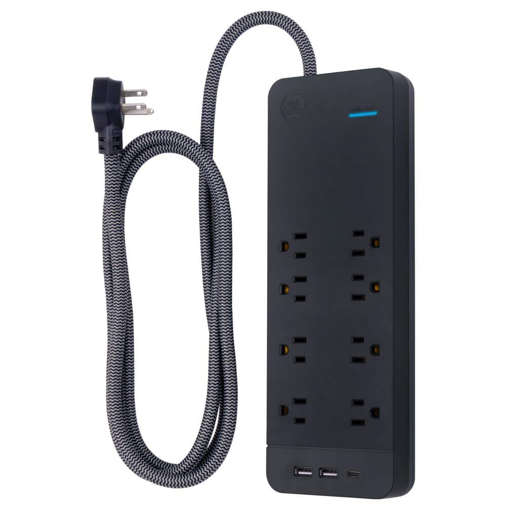 GE 8-Outlet 2 USB-A 1 USB-C Surge Protector with 6 ft. Braided Cord ...