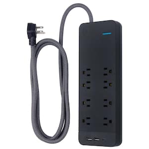 8-Outlet 2 USB-A 1 USB-C Surge Protector with 6 ft. Braided Cord, Black