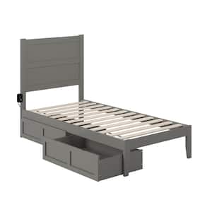 NoHo Grey Twin Solid Wood Storage Platform Bed with 2 Drawers