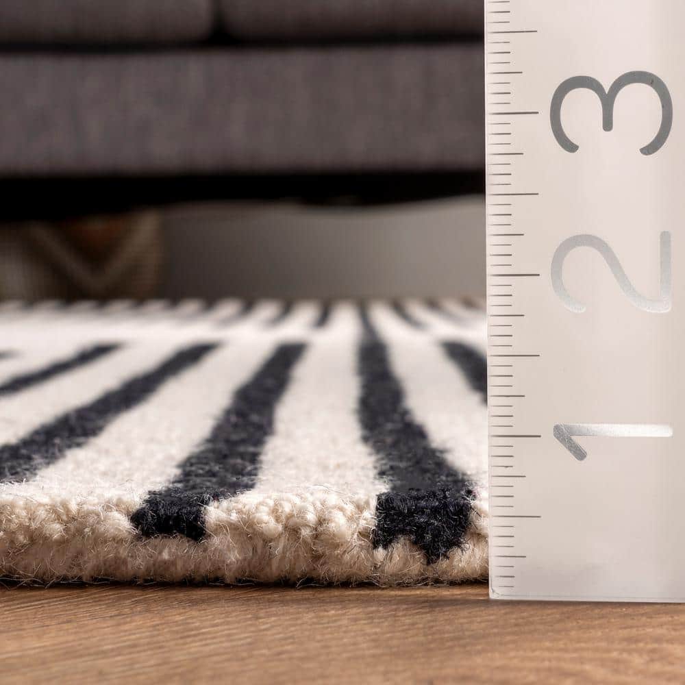 Ivory and Black Handmade Wool Runner Rug, 2' x 8'