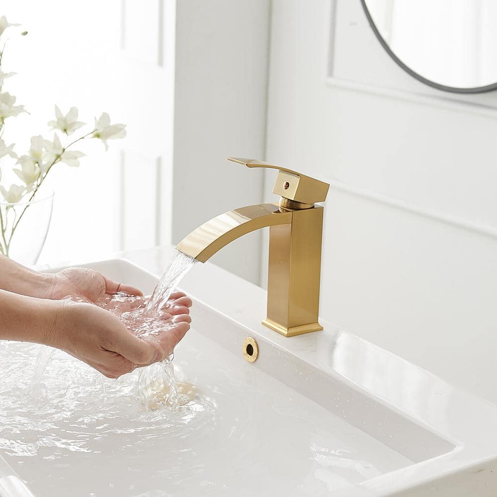 Brushed Gold Single Handle Waterfall Bathroom Faucet