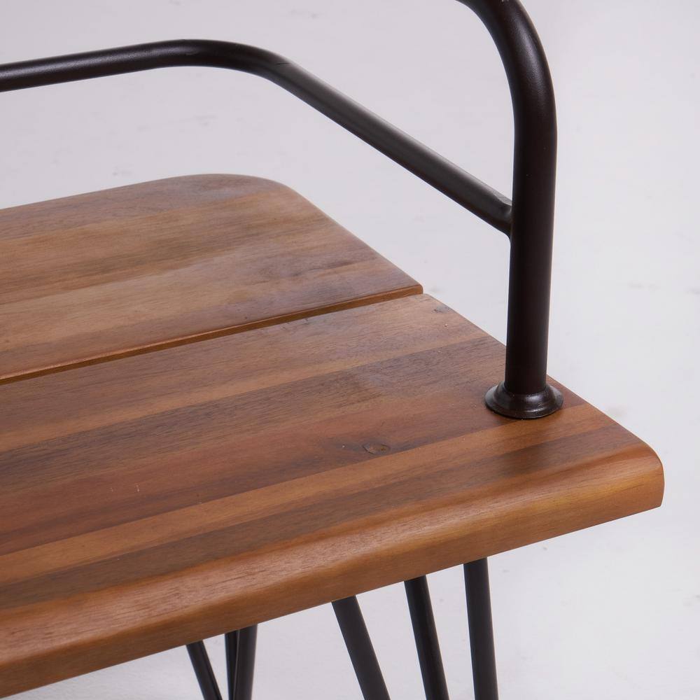 Teak and Rustic Metal Industrial Outdoor Bench