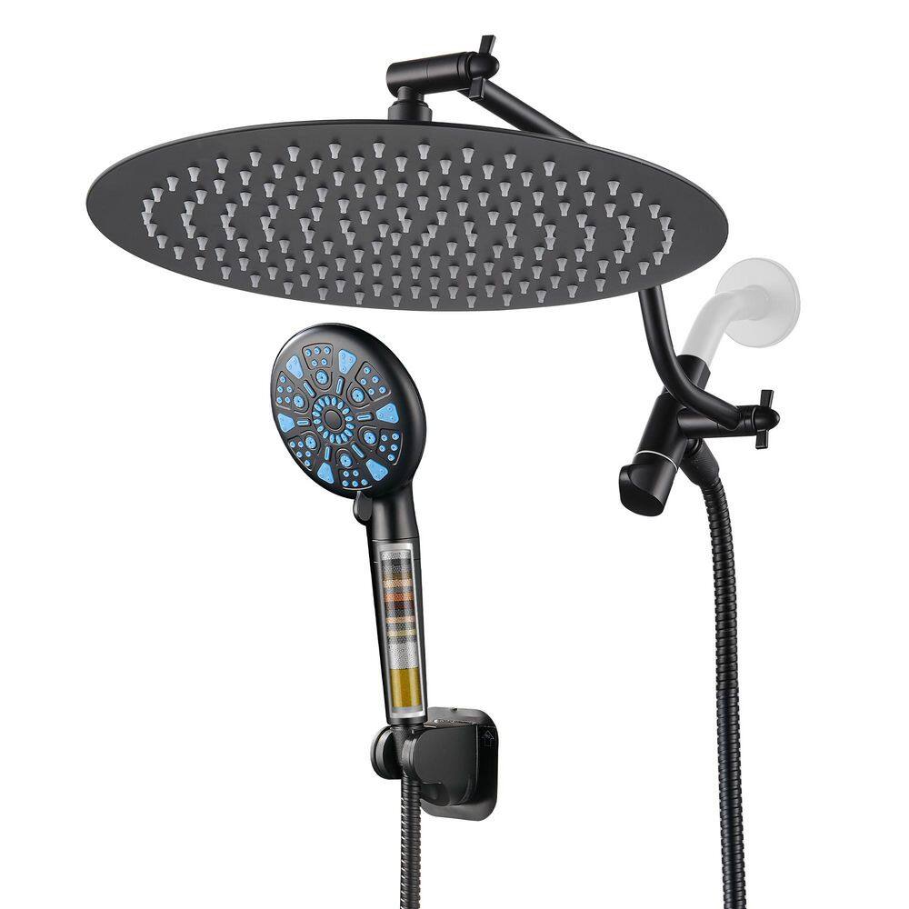 Filtration Round 9-spray Wall mounted 12 in. Dual Shower Head and Handheld Shower Head 2.5 GPM Shower Faucet in Black price history on PriceWatchPro