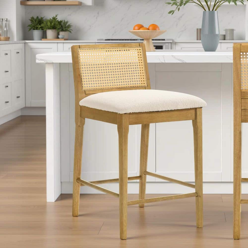 Tobias 34.5 in. H Counter Height White / Amber Glow Low Back Wood Bar Stool with Fabric Seat Set of 2