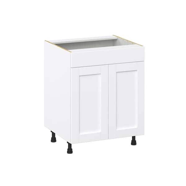 J COLLECTION Mancos Bright White Shaker Assembled Sink Base Kitchen Cabinet with a False Front (27 in. W X 34.5 in. H X 24 in. D)