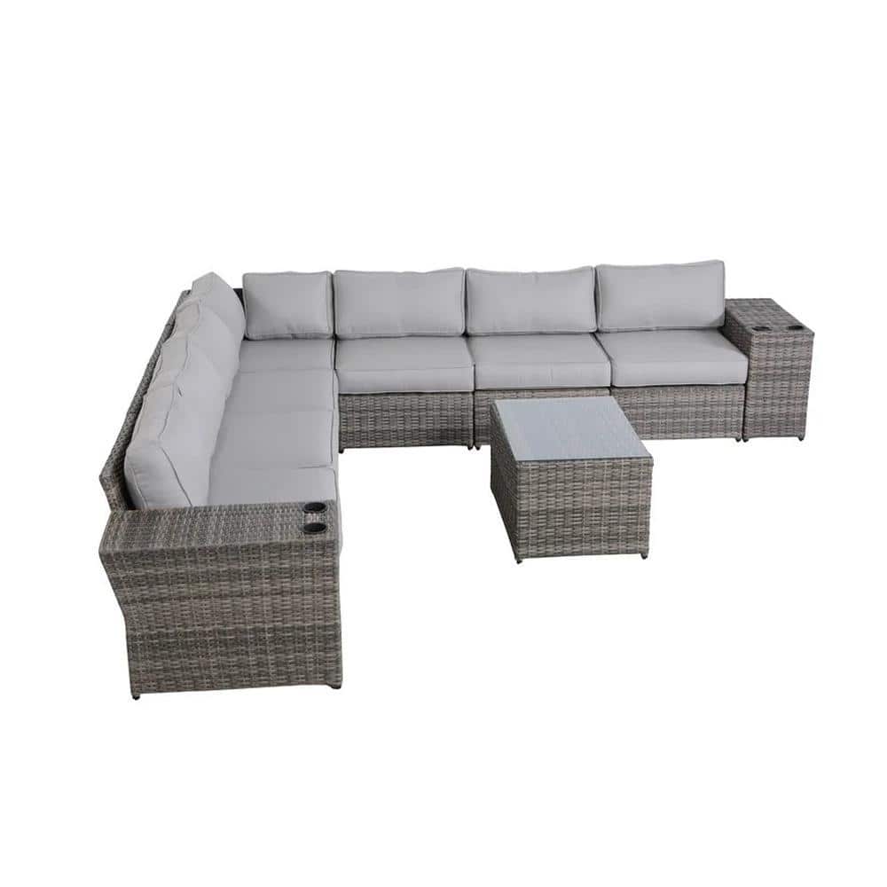 10-Piece Aluminum Outdoor Patio Sectional Set with Olefin Grey Cushions and