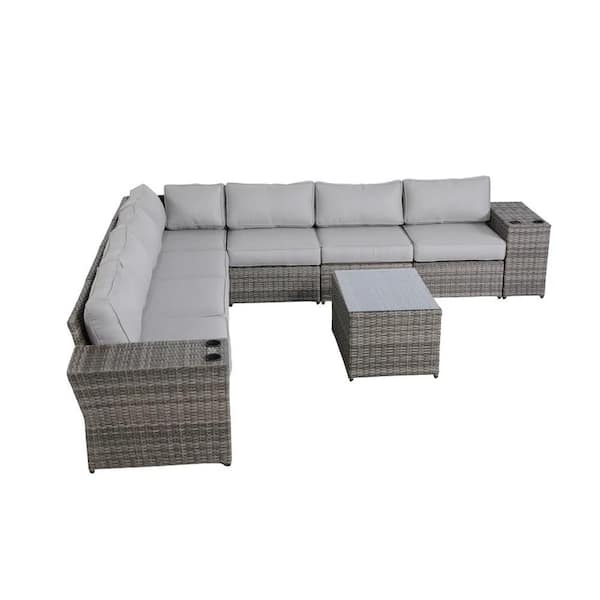 SIMPLE RELAX 10-Piece Aluminum Outdoor Patio Sectional Set with Olefin Grey Cushions and Coffee Table, Grey
