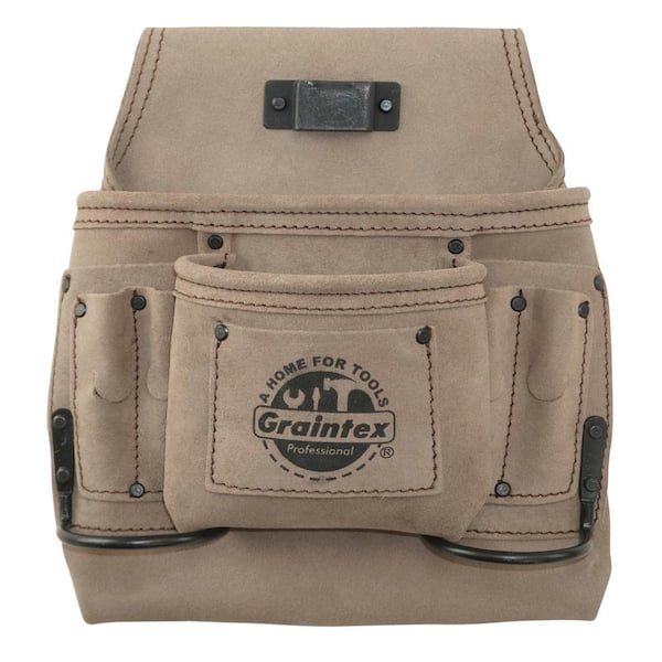 8-Pocket Beige Suede Leather Nail and Tool Pouch