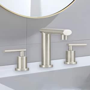 Modern 8 in. Widespread Double Handle 360-Degree Swivel Spout Bathroom Faucet with Drain Kit Included in Brushed Nickel