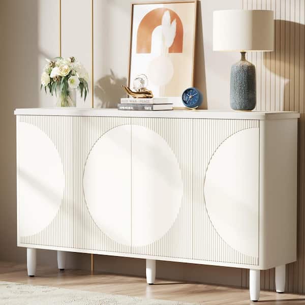 BYBLIGHT Ahlivia White Particle Board 59.4 in. Buffet Cabinet Sideboard with Shelf
