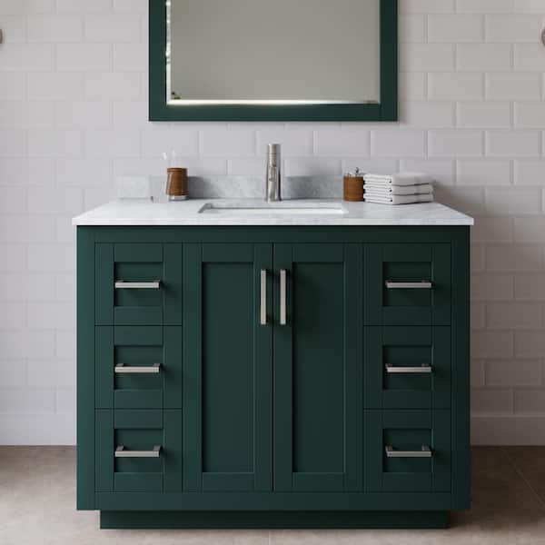 Wyndham Collection Miranda 42 in. W x 22 in. D x 33.75 in. H Single Bath Vanity in Green with White Carrara Marble Top
