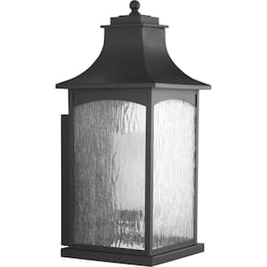 Maison Collection 1-Light Textured Black Clear Water Seeded Glass Farmhouse Outdoor Extra-Large Wall Lantern Light